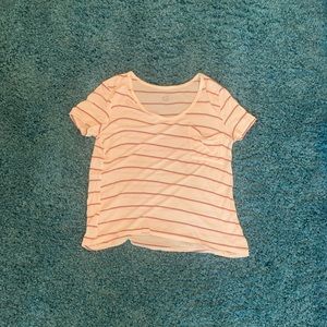 White with maroon and coral stripes. Adorable undershirt.